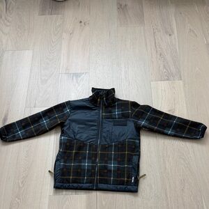 Molo Gray Plaid Fleece Jacket with Orange Trim